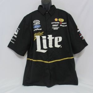 NASCAR Mens Snap Button Up Shirt Black Miller Lite
